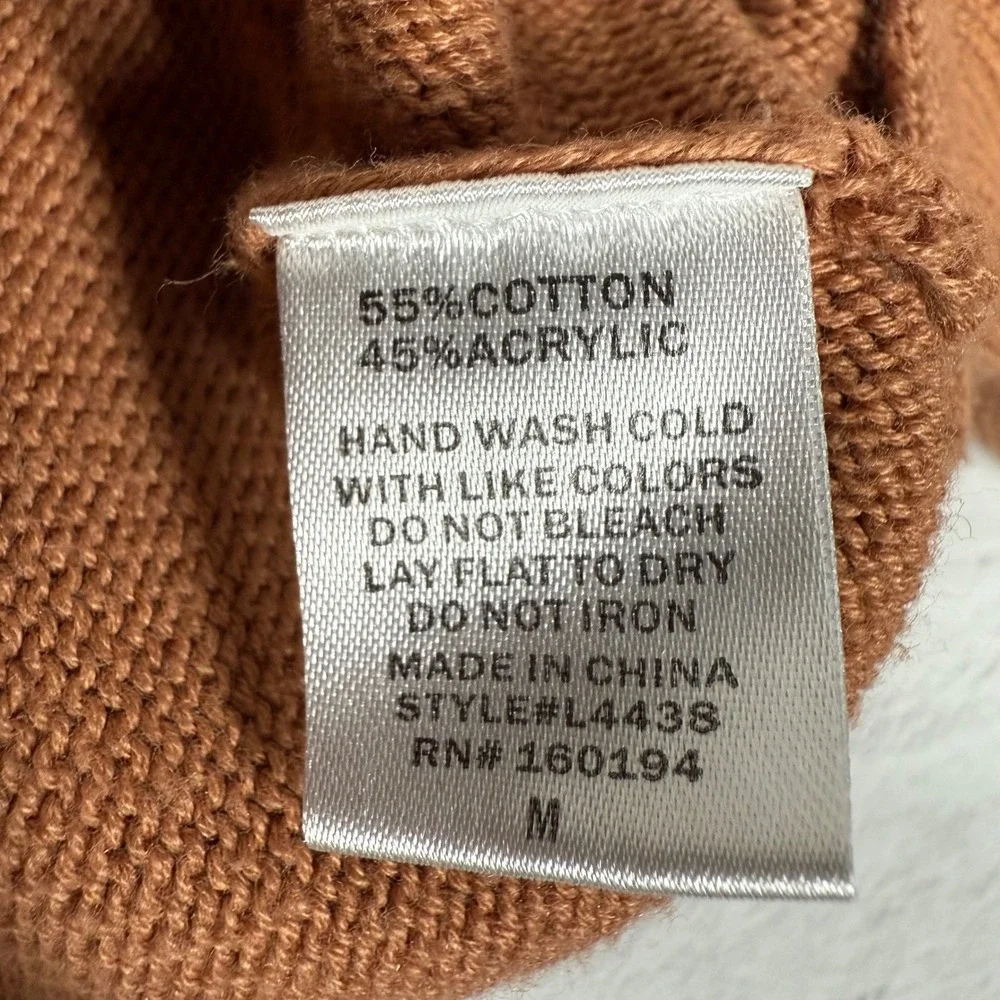 By Together Womens M Rust Brown Cropped Sweater Balloon Sleeve Cotton Knit Boho